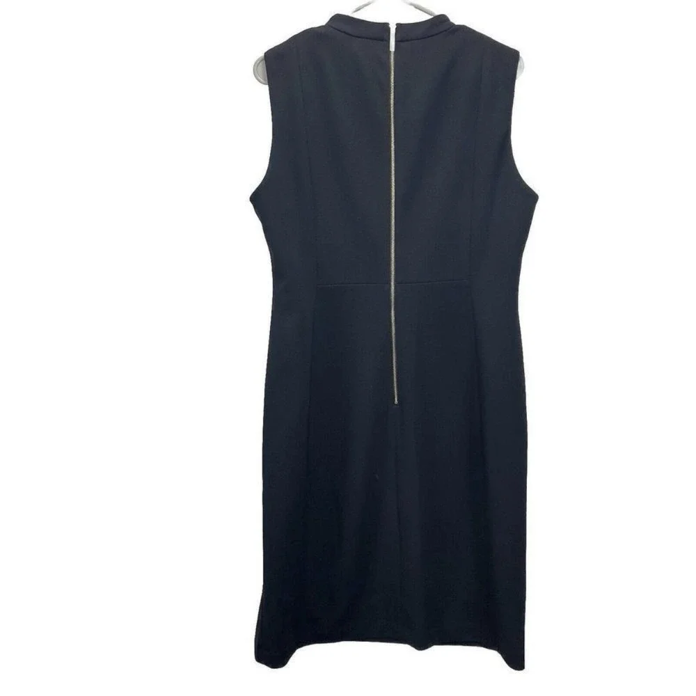 Calvin Klein Black Bow High Neck Sleeveless Stretch‎ Crepe Sheath Dress Size 8